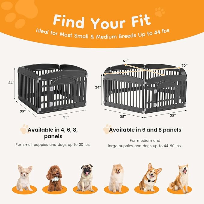 NEWBULIG 6 Panels 24 Inch Dog Playpen, Plastic Pet Play Pen Fence | Portable, Secure Locking Door, Indoor Outdoor Yard RV Camping, Small Medium Dogs, Black