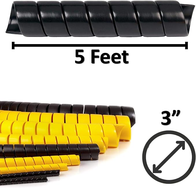 Electriduct 3 Inch Heavy Duty Spiral Wrap HDPE Flexible Plastic Cable Sleeve Hose Protector 5 Feet - Black