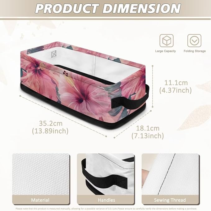 Pink Flowers Toilet Paper Basket for Back of Toilet Tank Top, Decorative Bathroom Storage Basket for Countertop Toilet Tank Topper Baskets Easy to Clean