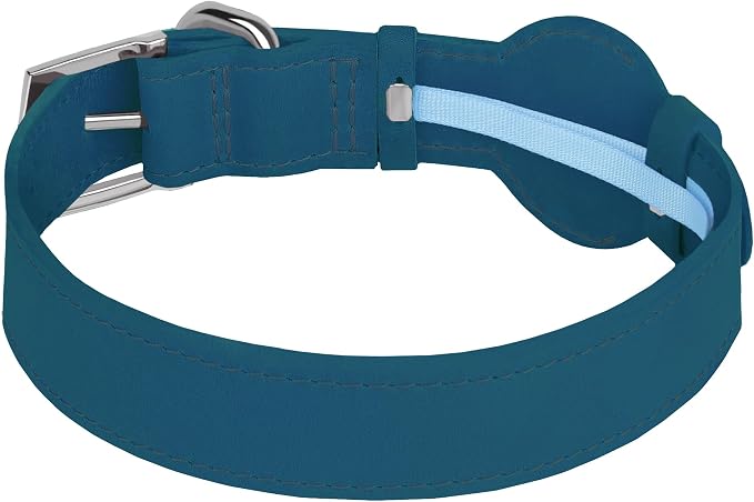 Leather Dog Collar with Airtag Holder - Apple Air Tag Dog Collars - Soft Tracking GPS Pet Collar for Small Medium Large Dogs Breed Puppy (Smoky Blue, XL, 19"-24" Neck Fit)