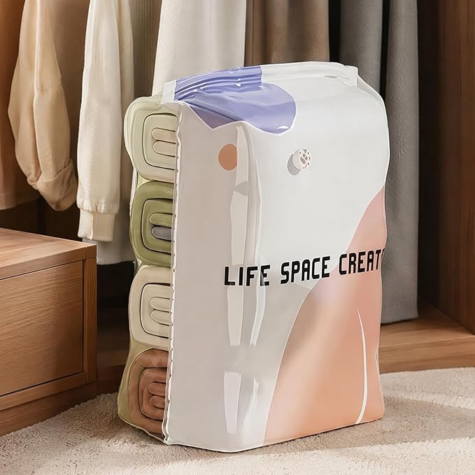 2PCS Vacuum Storage Bags No Pump Or Air Extractor Compression Bag Sealer Clothing Organizer Spaces Saver for Blanket Comforters Pillow Clothes (M) (2pcs M)