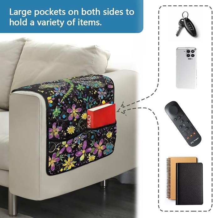 Dragonfly Floral Stretch Armrest Cover for Chairs Sofa Armchair Covers for Arms Dustproof Couch Arms Covers Arm Rest Protector for Sofa Non Slip Lounge Chair Arm Protector