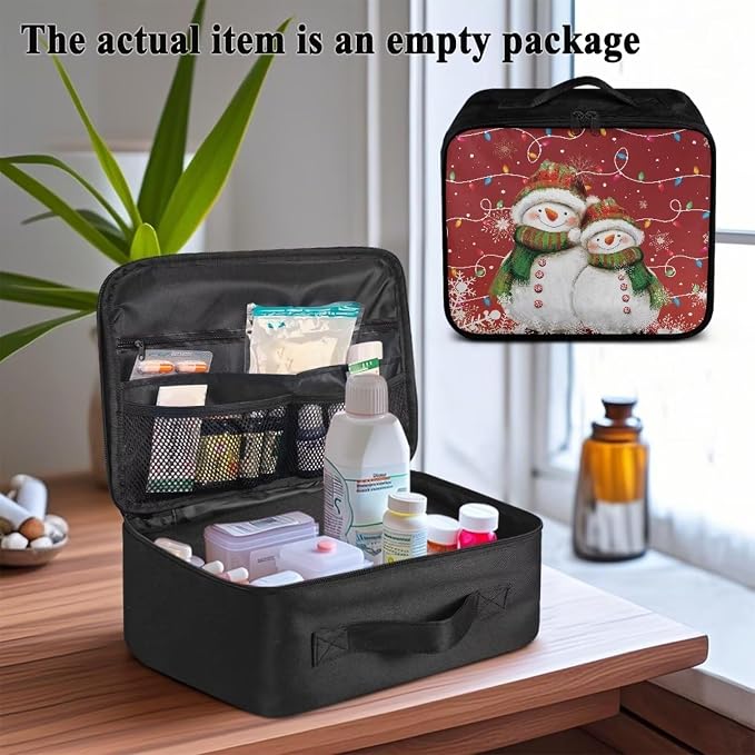 First Aid Kit Bag Red Xmas Snowman Empty Medic Bag for Pet Friendly Households and Outdoor Adventures Featuring Wear Resistant Construction Easy Access