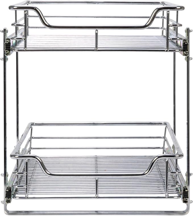 Household Essentials Chrome-Plated Steel Dual-Tier Slide-Out Organizer