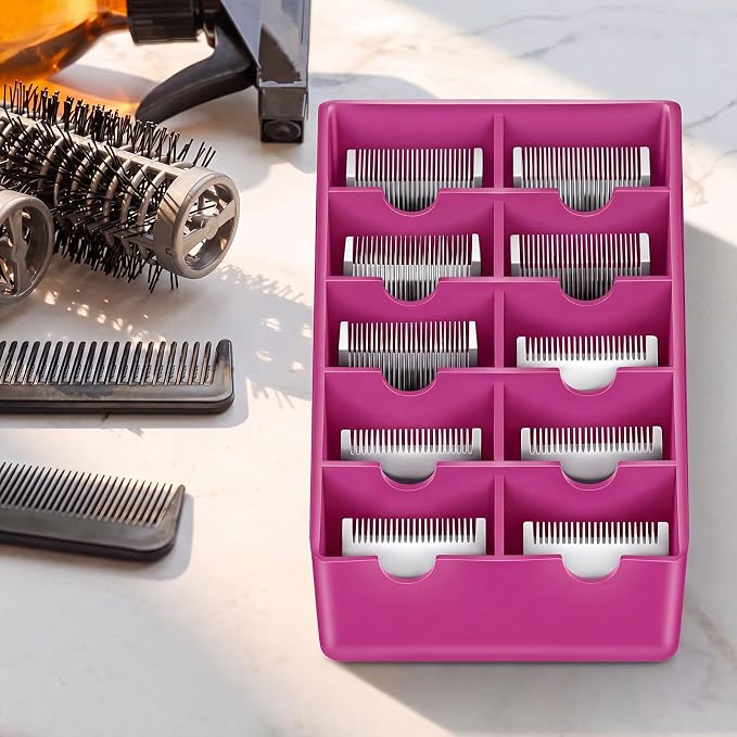 4 Pack Pink Clipper Blade Holder 10 Slot Clipper Razor Blade Rack Storage Tray Caddy Grooming and Barber Holder Organizer Case and Stylist Station Accessories