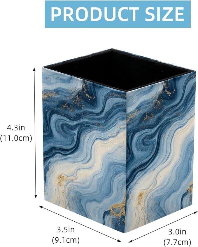 Marble Texture Pen Holder for Desk Decor, Rectangular PVC Leather Pencil Cup for Desk Pen Organizer, Makeup Brush Holder for School, Home, Office