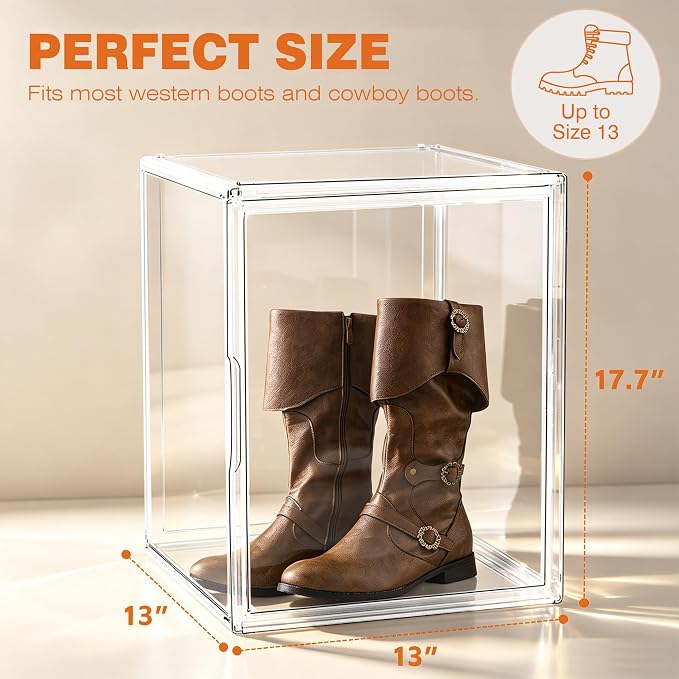 Extra Large Clear Storage Box for Cowboy Boots,Helmets,Large Handbag | For western style boots, motorcycle helmets, handbags, collectibles & seasonal storage while keeping everything organized