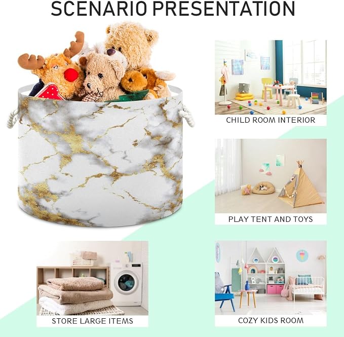 DOMIKING Large Storage Basket for Toys Stone Golden Marble Storage Bin Box Organizer Basket for Playroom Nursery Clothes Home Decor