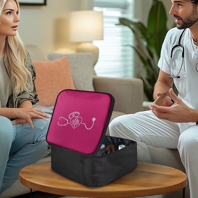 Cute First Aid Bag Empty Nurse Medical Bag Empty Stethoscope Pattern First Aid Pouches Empty Pink Medical Supplies Organizer Bag for School Kids Student Car Home Camping Hiking