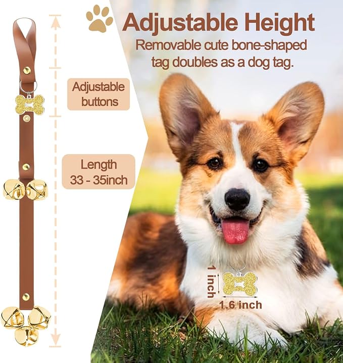 Leather Dog Doorbell, 2 Pack Dog Bells Puppy Training Bell for Door Training Bells for Dogs to Ring to Go Outside Dog Doorbell Puppy Bell