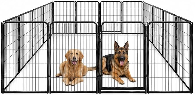 Dog Play Pen for Outdoor Use - 40'', 16 Panels for Medium and Large Size Dogs - Portable Playpen Kennel for RV, Camping, and Yard - Heavy Duty Pet Fence w/Black Rust Resistant Coating