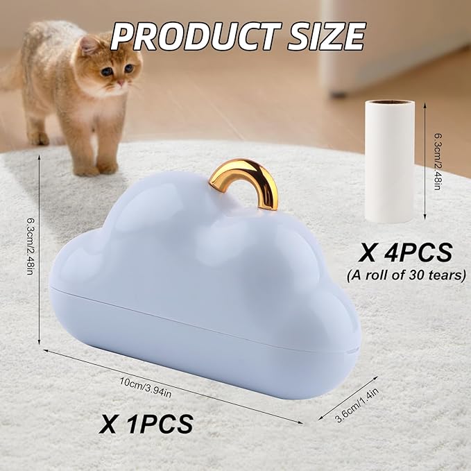 Cloud Mini Lint Roller Travel Size,Reusable Mini Travel Sticky Roller Include 4 Refillable Rollers,Portable Lint Roller Dog and Cat Pet Hair Remover for Clothes, Furniture(Blue)