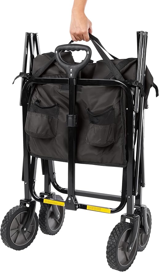 Amazon Basics Collapsible Heavy Duty Utility Wagon for Outdoor Sports, Camping, Garden, and Shopping, 265 Pounds Capacity, 27.6 x 40.9 x 20 inches, Black