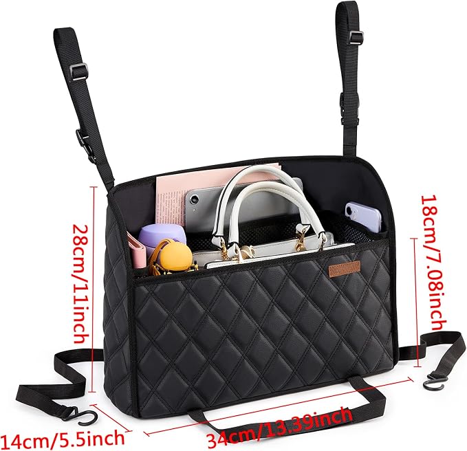 WLLWOO Car Net Pocket Organizer Purse Holder Console Front Seat Storage | Multi Pocket Car Seat Organize Bag Handbag Holder Between Seats Back Barrier