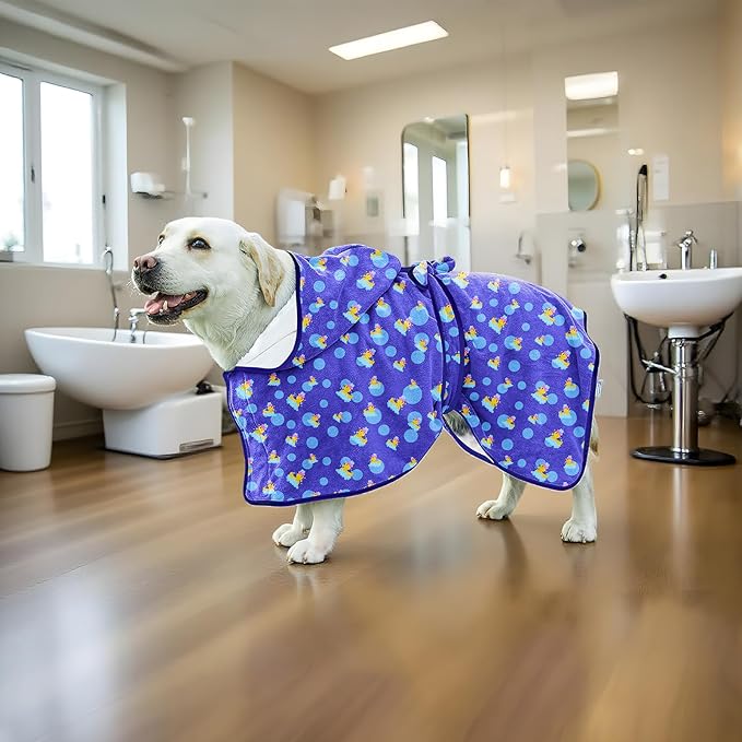 NACOCO Dog Bathrobe Towel Microfiber Pet Drying Robes Moisture Absorbing Towels Coat for Dog and Cat(Yellow Duck,XL)