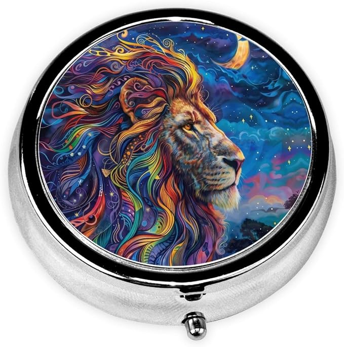 Celestial Lion Portable Pill Organizer | 3 Compartment, With Mirror, For Men Women, For Daily Supplements, Vitamins, Fish Oil, Jewelry, Candy, Travel