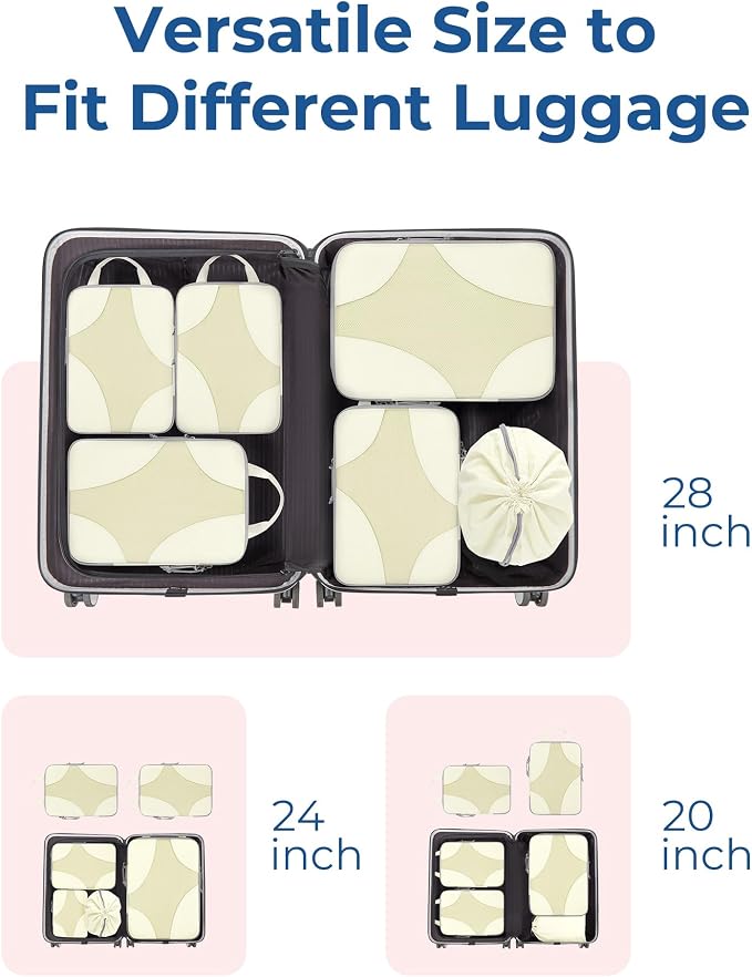 Bagsmart Compression Packing Cubes, Travel Bag Cruise Ship Essentials | Lightweight, Compressible Suitcase Organizer Set fit Standard Carry-On & Checked Luggage, 6 Set, 14 Set Washable Packing Bags