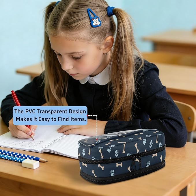 Pet Paw Black print Large Capacity Pencil Case with Zipper Water Resistant Portable Organizer Pen Bag for Students School Office