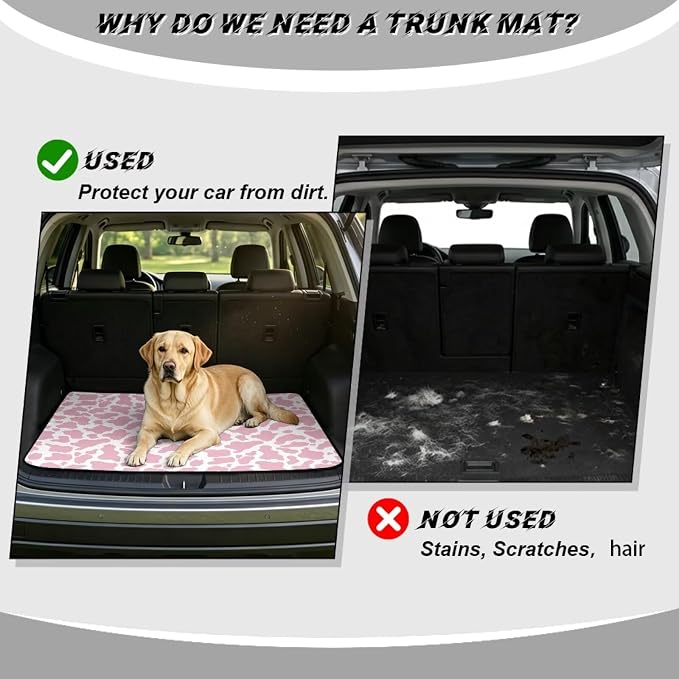 Cow Print Non Slip Car Trunk Mat Cargo Liner, 29" x 39" Universal All Weather Protection for Cars Trucks, Washable Durable Pet Friendly Pink Rear Cargo Mats
