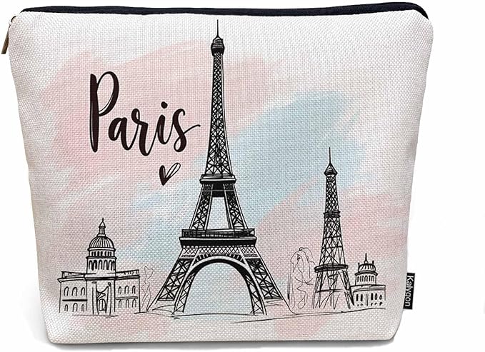 Women Cosmetic Bag Eiffel Tower, Watercolor Paris Eiffel Tower Cute Makeup Bag For Purse Cosmetic Travel Bag For Toiletries Makeup Storage Bag Flax Skincare Bag Make Up Pouch Bags