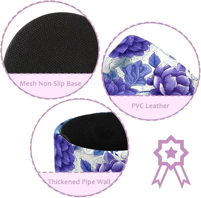 Faux Leather Pen Holder for Desk, Pencil Organizer Purple Flowers Pen Cup Desk Decor Makeup Brush Holder Storage for Office Home