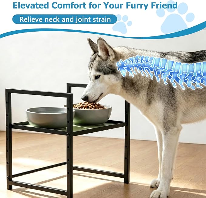 Elevated Dog Bowl Stand Raised Feeding Station 14.56" H Adjuastable | Dog Food Tray for Large Breed Dogs & Cat,No Bowl Included,6 Adjuastable Height