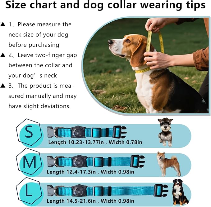 Air Tags Dog Collar, Waterproof Pet Collar with Air-Tag Chip for Apple Find My (iOS only) (SkyBlue, L)
