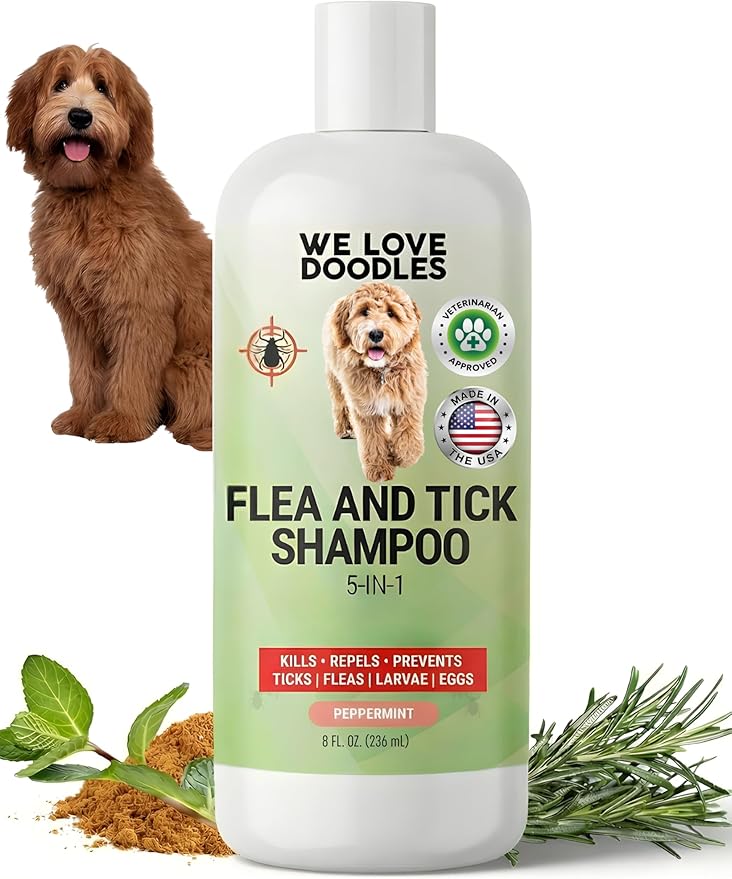 We Love Doodles Flea Shampoo for Dogs - Stops Fleas & Ticks for Dogs, Natural, Safe & Effective Lice Treatment, Soothing Shampoo for Sensitive Skin, Manufactured in USA (8 fl oz)