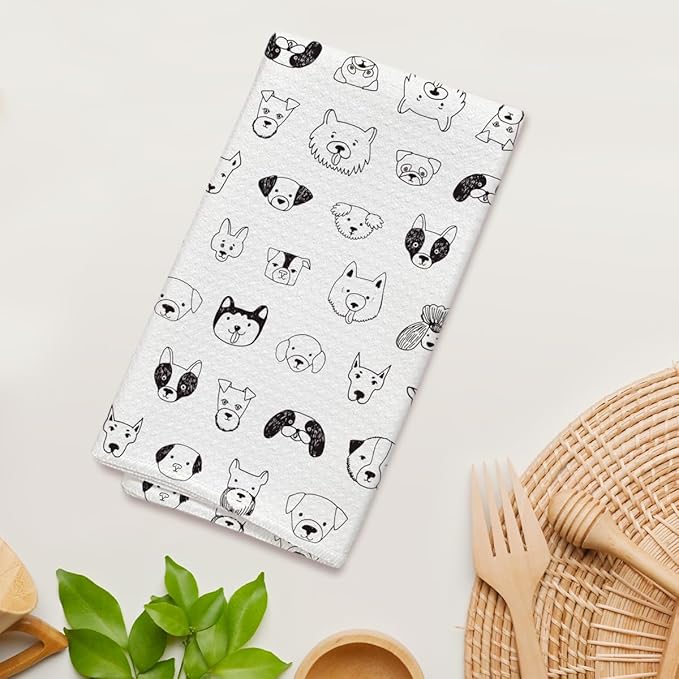 Black and White Dogs Kitchen Towels and Dishcloths, Cute Decorative Hand Towel Drying Cloth for Bathroom Baking, Housewarming Gift for Dog Lover, Friend, Hostess, 16x24 Inches -27
