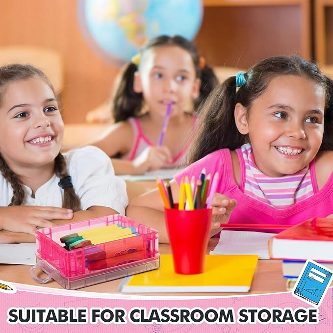 Suzile 50 Pcs Plastic Crayon Box with Lid 4.8 x 3.4 x 1.6 In Crayon Storage Containers Bulk for Office School Classroom Supplies Pen Pencil Art Crafts(Pink)
