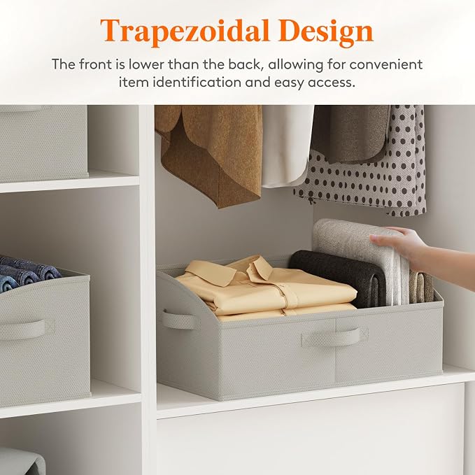 Lifewit Trapezoid Closet Storage Bin for Shelf, 6 Packs 23L, Light Gray | Non-woven Closet Organizer Baskets with Handles, Foldable Clothes Containers Boxes for Clothing, Book, Purse, Extra Large