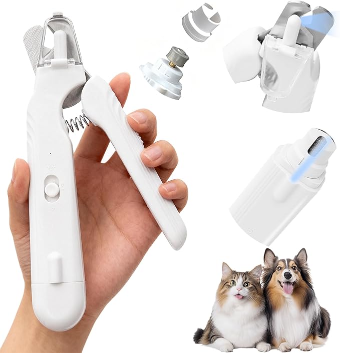 2-in-1 Pet Nail Clipper & Grinder with Dual LED Lights, USB Rechargeable, Electric Multi-Function Grinding, Quiet Operation with Splash Guard, Suitable for Small/Medium/Larg