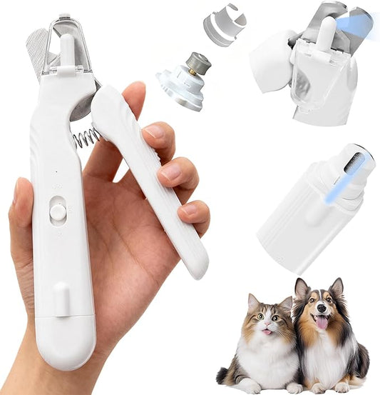 2-in-1 Pet Nail Clipper & Grinder with Dual LED Lights, USB Rechargeable, Electric Multi-Function Grinding, Quiet Operation with Splash Guard, Suitable for Small/Medium/Larg