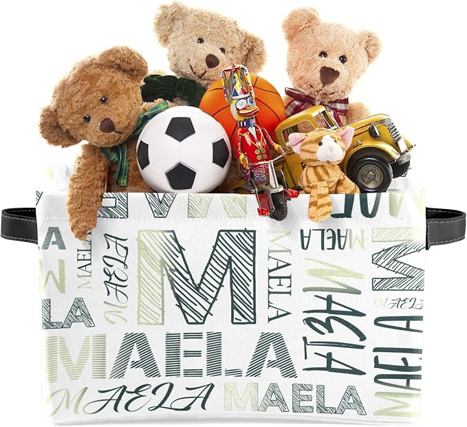 Foldable Personalized Storage Box for Boys Girls with Name Waterproof Kids Custom Storage Bin Baskets Cube Boxes Organizer with Handles for Organizing Shelf Closet, 1 Pack