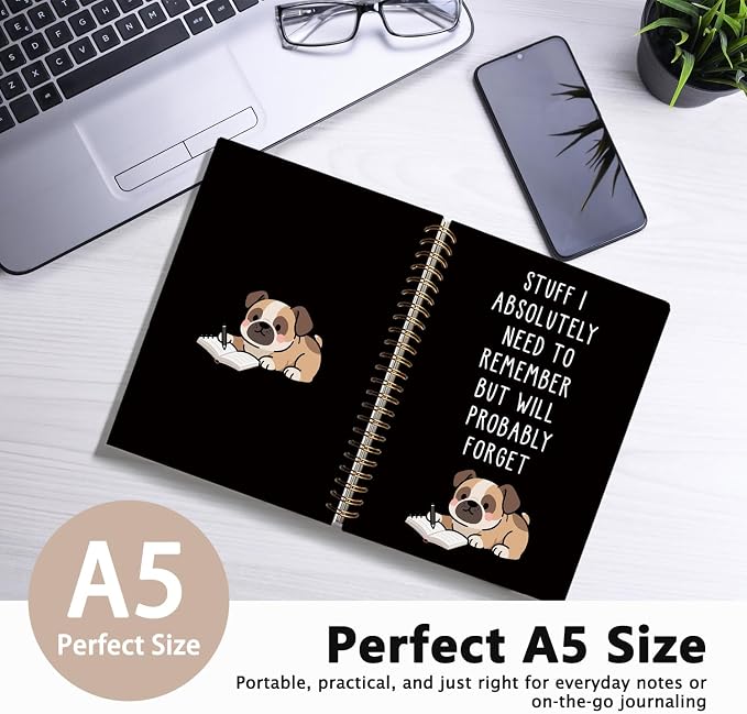 LIANGW Funny Boxer Dog Notebook Journal Gifts for Women & Men | Gifts for Boxer Dog Lovers Notebooks, Funny Gifts for Coworkers, Black Hardcover Spiral Notebook 5.5x8.3 Inch