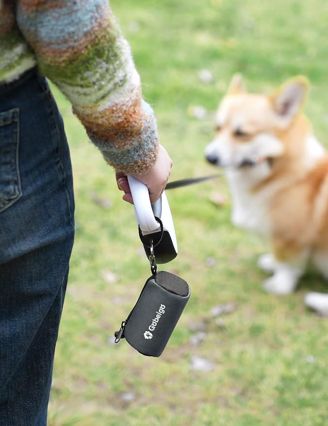 Gobeigo Dog Poop Bag Holder with Used Waste Bag Carrier(Gray) | Large Opening for Easy Dispensing, Carabiner & Hook-and-Loop Strap Fits Any Leash, Includes 15 Unscented Waste Bags