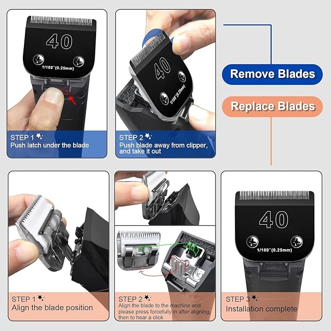 Audoc 4F Blades Dog Grooming Blades Compatible with Andis/Oster A5/Wahl KM-10 Series Dog Clippers,Detachable Clipper Replacement Blade,Black(4FC/3PCS)