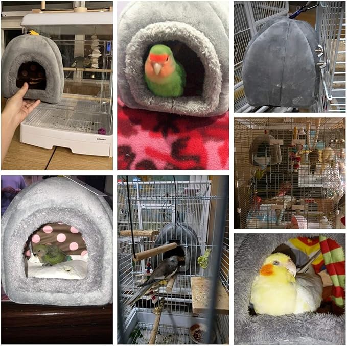 QBLEEV Winter Warm Bird Nest House, Parrot Hanging Hammock for Cages | Bird bed soft plush snuggle hut tent, parakeet cage accessories hideaway sleeping bed for budgie cockatiel conure lovebird
