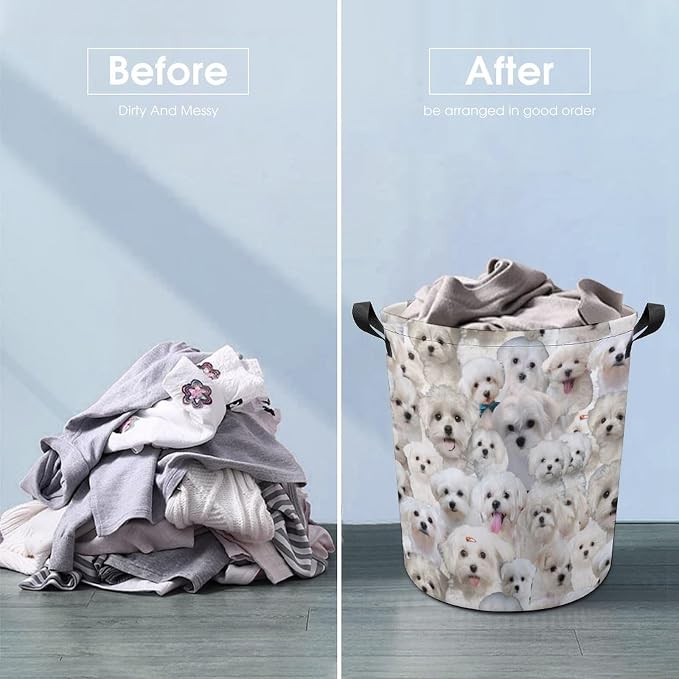 Large Laundry Hamper for Maltese Dog Lover, Cute Maltese Dog Print Laundry Basket, Collapsible Storage Bin, Waterproof Organizer for Bedroom Bathroom, Gifts for Maltese Dog Mom Owner