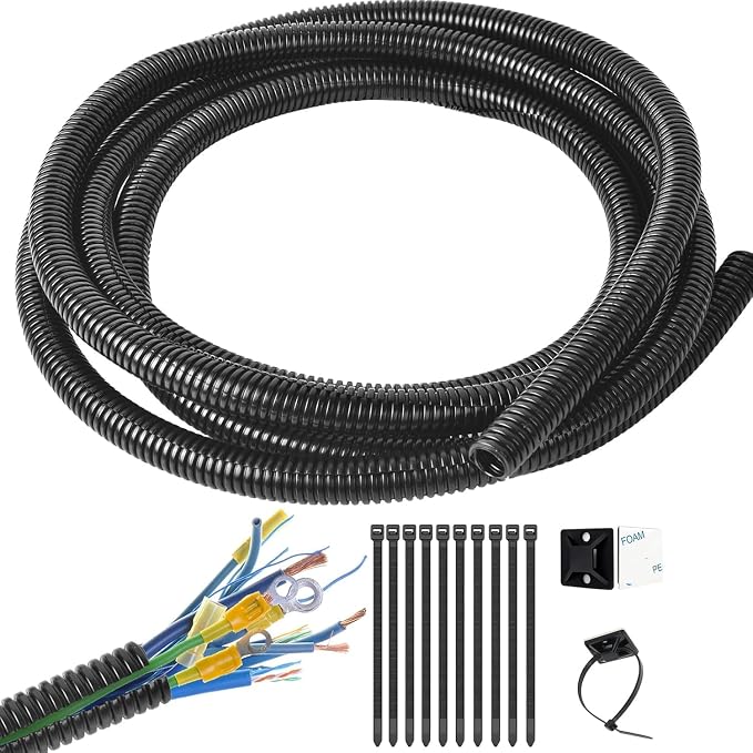 1/2 Inch Wire Loom Split Tubing - 15 ft Cord Protector Electric Wires Covers, Automotive Wire Flexible Conduit, Plastic Wire Cover with Cable Zip Tie (1/2"-15ft)