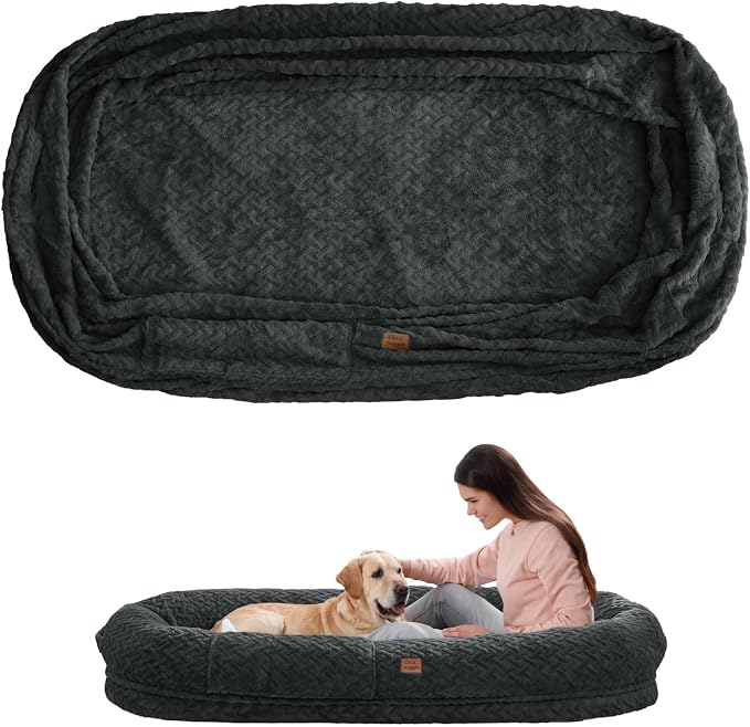 ChiXnuggle Faux Fur Washable Human Dog Bed Cover（Only Human Dog Bed） | 72*40*10,removable replace cover,soft fur,non-slip bottom,dark grey