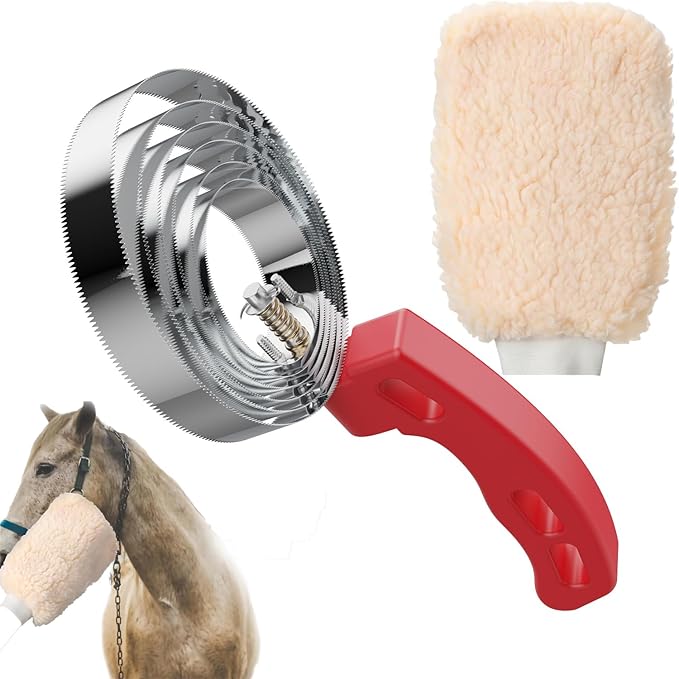 Curry Comb Kit, 6 Ring Curry Comb & Horse Grooming Mitts, Curry Comb Kit for Grooming Horses, Dogs, Goats, Cattle, Cow, Donkey Supplies