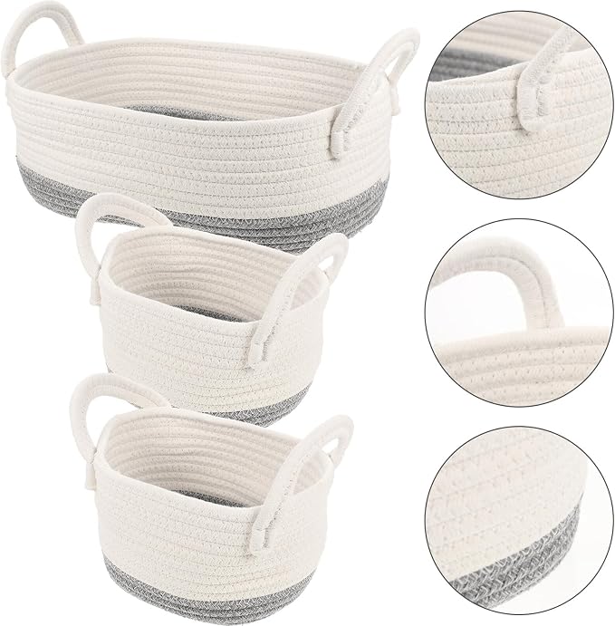 3pcs Woven Cotton Rope Storage Basket Set, Multipurpose Dog Organizer Containers for Pet Supplies, Sturdy Wicker Bins for Home and Nursery Storage