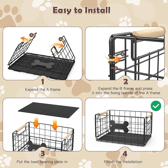 Dog Toy Basket, Foldable Metal Dog Toy Bin 15''×10.63''×8.27'' | Chew-Proof Basket with Handles, Pet Stuff Storage Organizer Box, Marker Pen, Portable Puppy Toys Basket for Living Room
