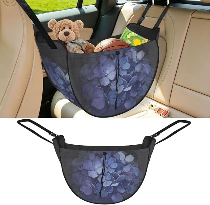 Dark Blue Bloom Car Seat Organizer-Backseat Storage Bag for Travel | Waterproof Durable. Holds Snacks Gear Essentials. Fits Most Cars.