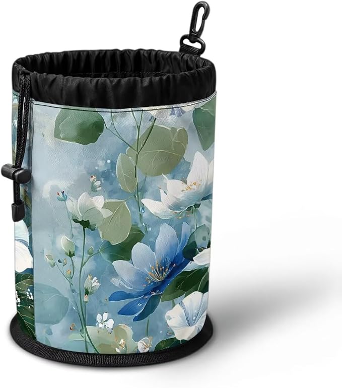 Floral Print Portable Clothespin Bag, Drawstring Laundry Peg Organizer with Hanging Loop, Compact Storage Pouch for Clips, Ideal for Camping Trips, Home Drying Rack, RV
