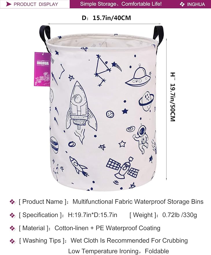 Spaceship Fabric Storage Bin Nursery Organizer Basket | Organizer Bin Dirty Clothes Collapsible Waterproof for College Dorms, Boys and Girls Bedroom,Bathroom