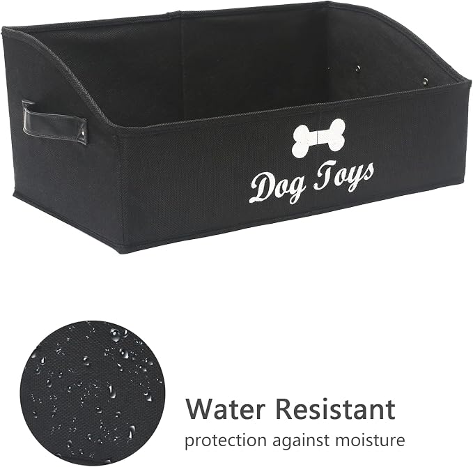Geyecete Dog Toy Basket Large Dog Toy bin Dog Toy Box Storage Box - Foldable Fabric Trapezoid Organizer Boxes with Handle, Collapsible Basket for Dog Toys (Black-Dog)