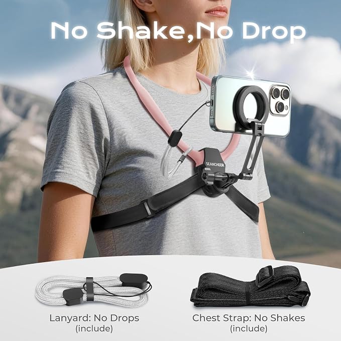 【2026 Extended Long】 Magnetic Neck Mount for Phones,Neck Phone Holder | 27.6"Hands Free Pov Phone Holder Chest Mount for iPhone17–12 & Android,Go Pro DJI,Camera Shoulder Supports