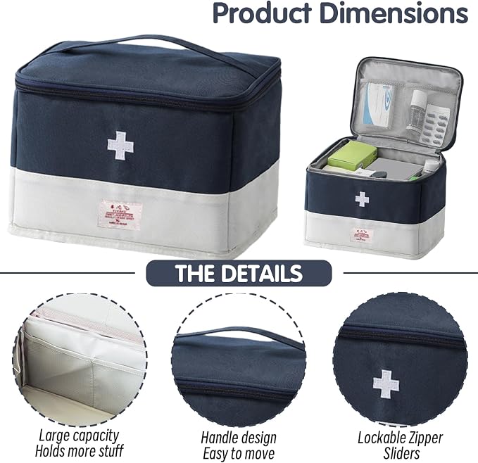 Medicine Travel Bag Organizer, Empty First Aid Box, for Home, Travel, Camping, Car, Hiking & Outdoor Emergencies, Travel Medicine Kit